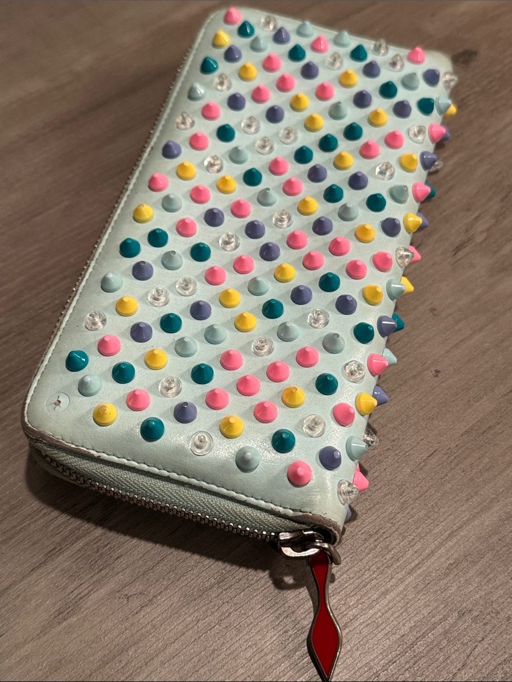 Christian Louboutin Mint Spiked Zip Wallet